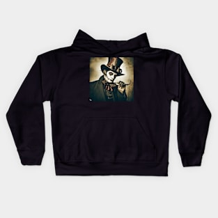 Steam Punk Devilish Man wearing Top Hat and Goggles Kids Hoodie